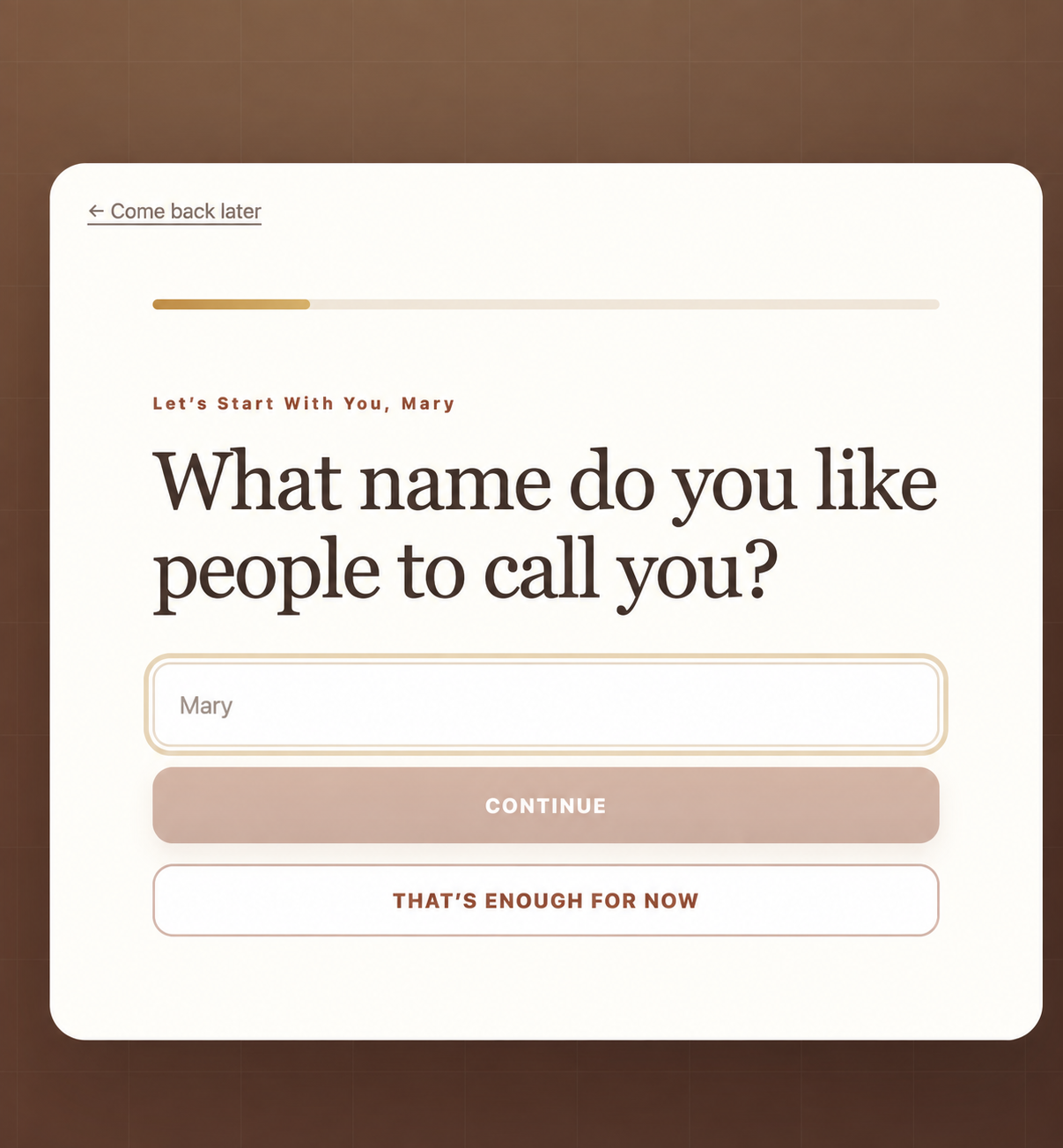 My Memory Partner asking what name the person likes to be called
